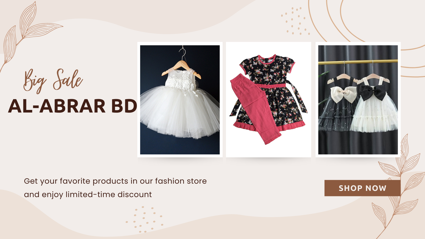 Brown and Beige Floral Fashion Big Sale Dress Facebook Cover